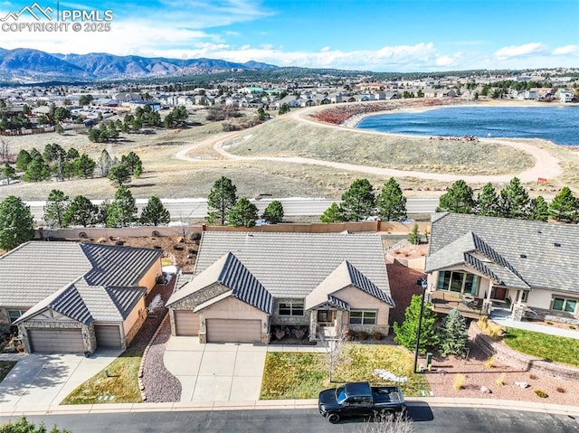 drone / aerial view with a mountain view