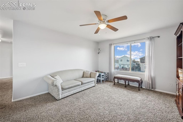 4925 Hawk Meadow Dr, Colorado Springs, CO 80916 - living room with ceiling fan, baseboards, and carpet flooring