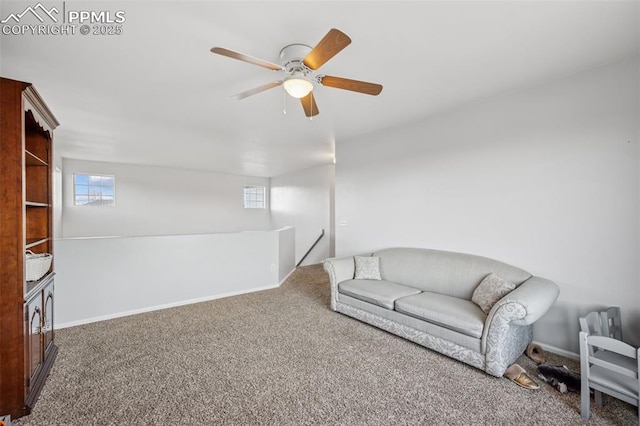 4925 Hawk Meadow Dr, Colorado Springs, CO 80916 - living area featuring a ceiling fan, carpet flooring, and baseboards