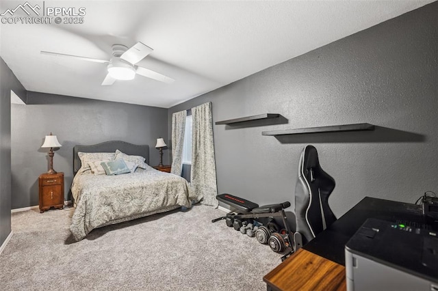 4925 Hawk Meadow Dr, Colorado Springs, CO 80916 - bedroom with ceiling fan, a textured wall, carpet flooring, and baseboards