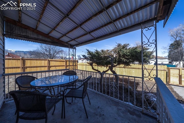 view of patio / terrace featuring a fenced backyard and outdoor dining space