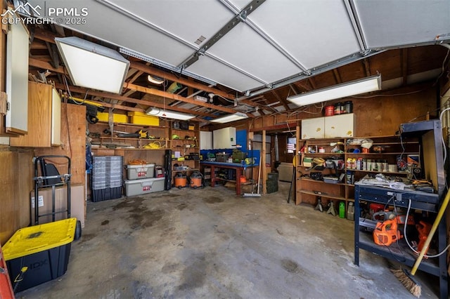 garage featuring a workshop area