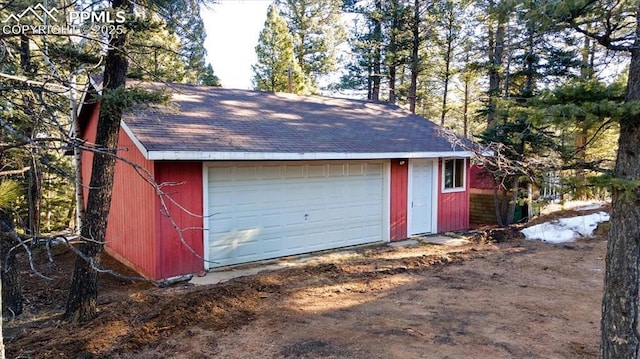 view of detached garage