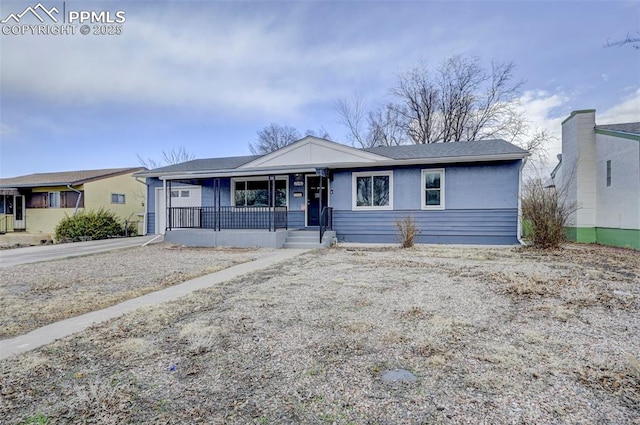 ranch-style home with covered porch