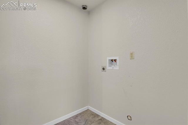 laundry room featuring laundry area, hookup for a washing machine, electric dryer hookup, and baseboards