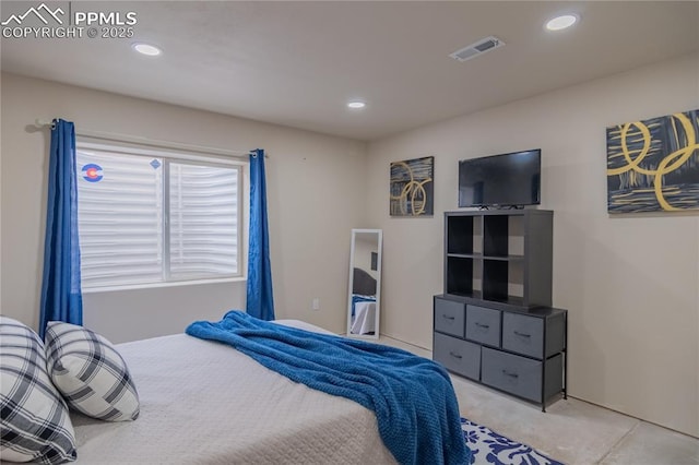 bedroom featuring visible vents and recessed lighting