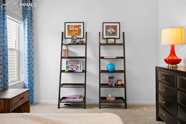 carpeted bedroom featuring baseboards