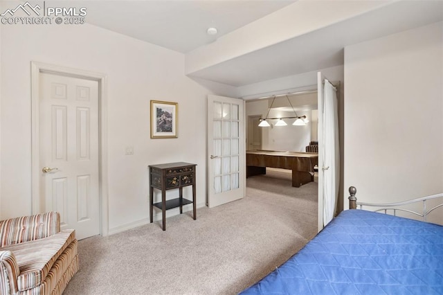 bedroom featuring carpet floors and french doors