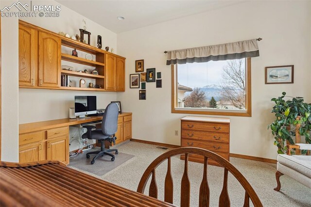 office with built in desk and baseboards