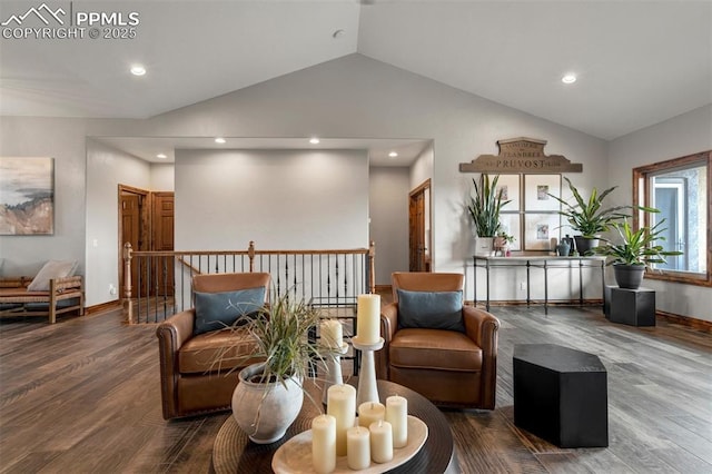 17820 Pioneer Xing, Colorado Springs, CO 80908 - living area with vaulted ceiling, wood finished floors, recessed lighting, and baseboards