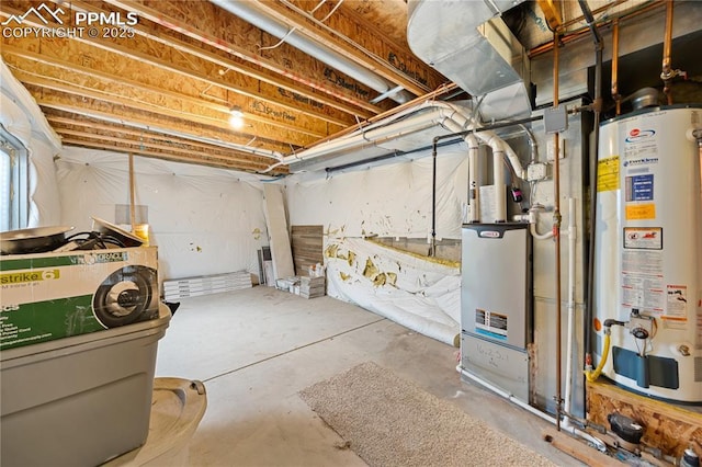 unfinished basement with gas water heater