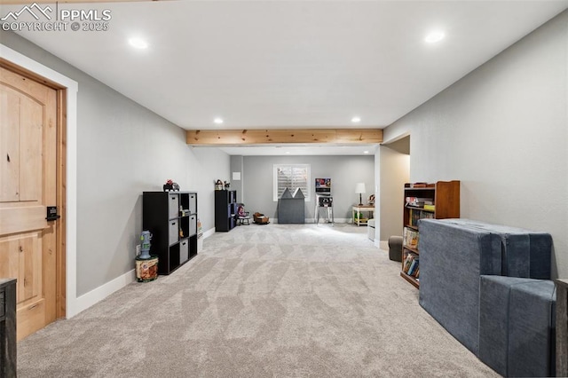 interior space featuring baseboards, carpet floors, and recessed lighting