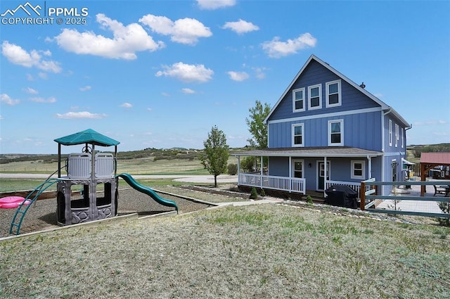 view of play area with a porch