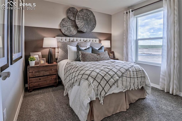 bedroom featuring baseboards and carpet