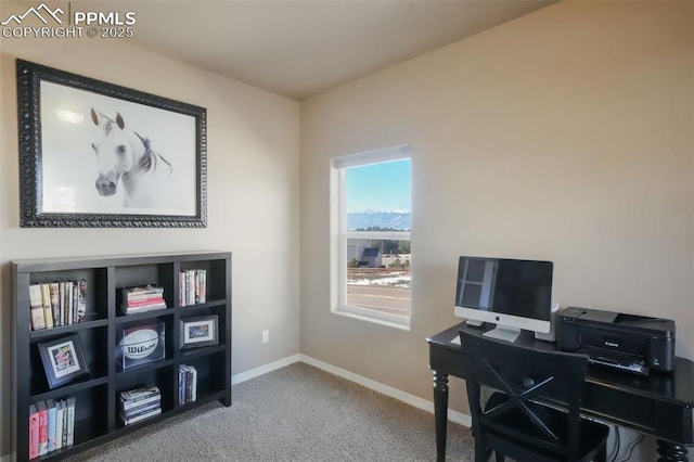 carpeted office with baseboards