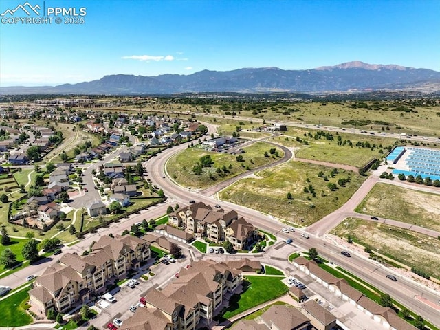 birds eye view of property featuring a residential view and a mountain view