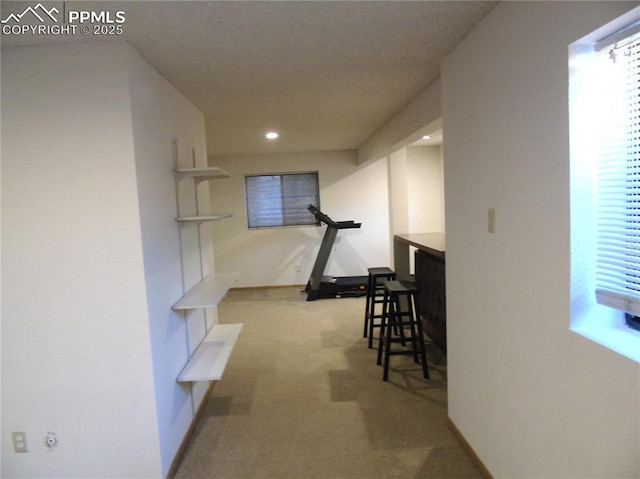 hall featuring carpet flooring, a healthy amount of sunlight, and baseboards