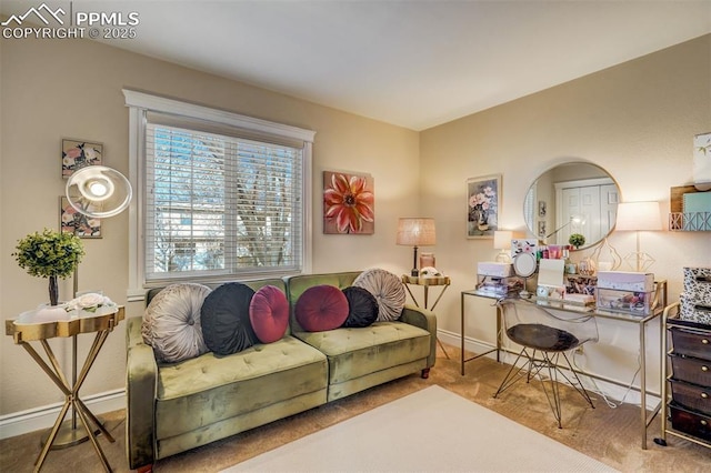 living area with baseboards