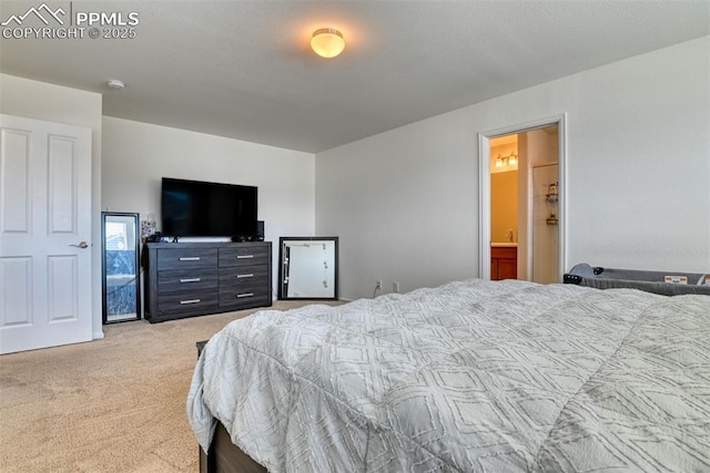 bedroom with light colored carpet