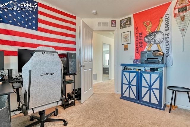 interior space featuring carpet flooring and visible vents