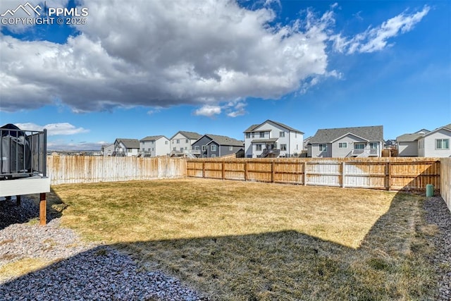 view of yard with a residential view and a fenced backyard