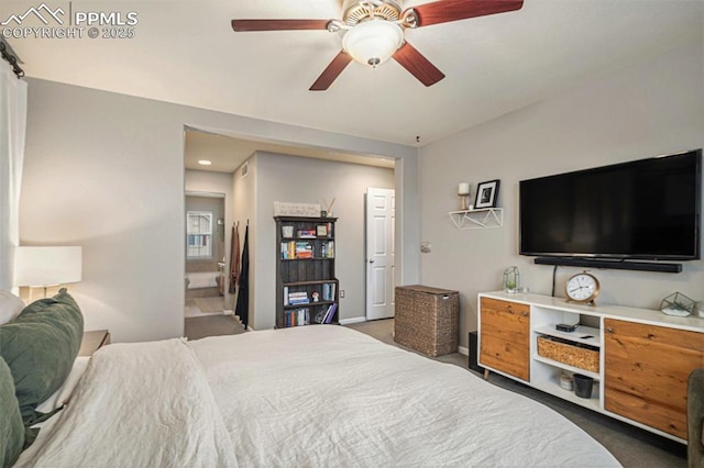1432 Red Mica Way, Monument, CO 80132 - bedroom with dark colored carpet, ceiling fan, and baseboards