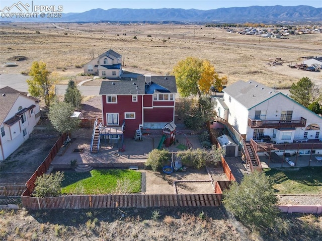 aerial view featuring a residential view and a mountain view