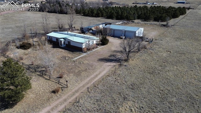 aerial view featuring a rural view