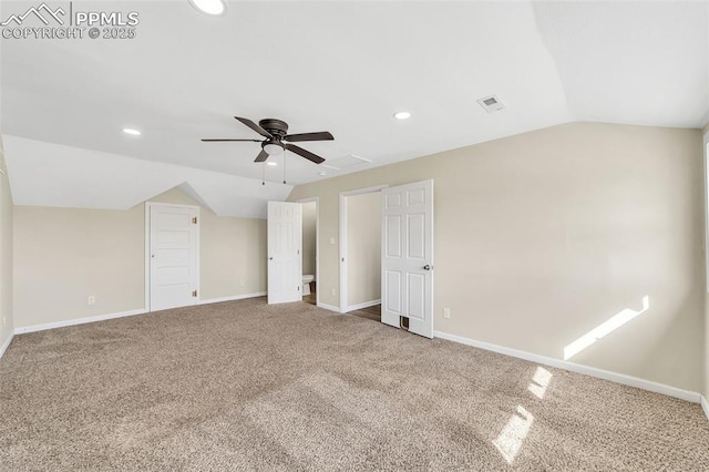 909 E 10th St, Pueblo, CO 81001 - additional living space featuring lofted ceiling, recessed lighting, visible vents, carpet flooring, and baseboards