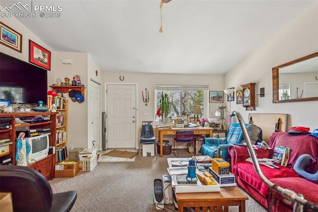 living area with carpet flooring