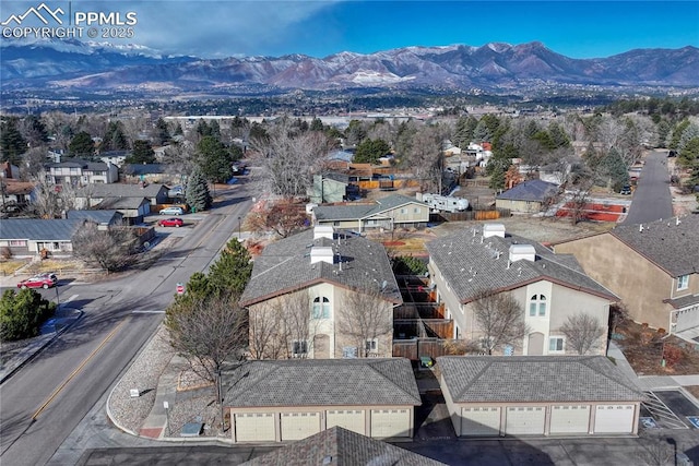 bird's eye view featuring a residential view and a mountain view