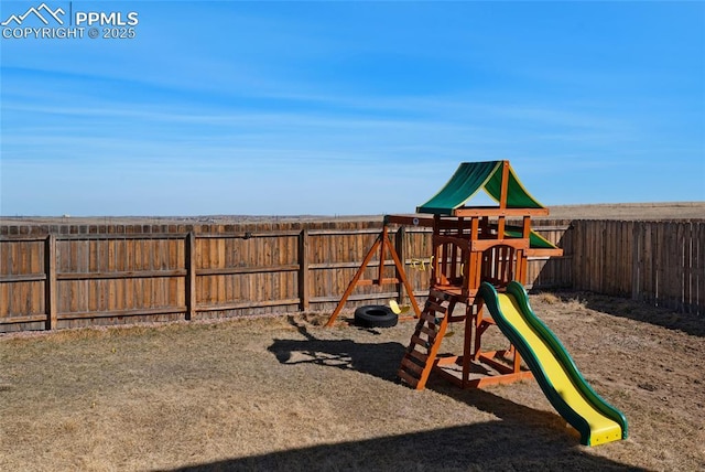 view of play area featuring a fenced backyard