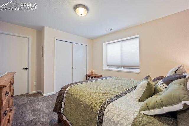 14650 Eastonville Rd, Elbert, CO 80106 - bedroom featuring baseboards, a closet, and dark carpet