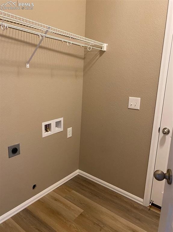 laundry area with laundry area, electric dryer hookup, and wood finished floors