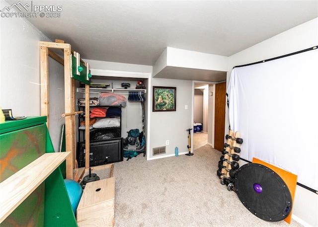 interior space with visible vents, baseboards, and carpet floors