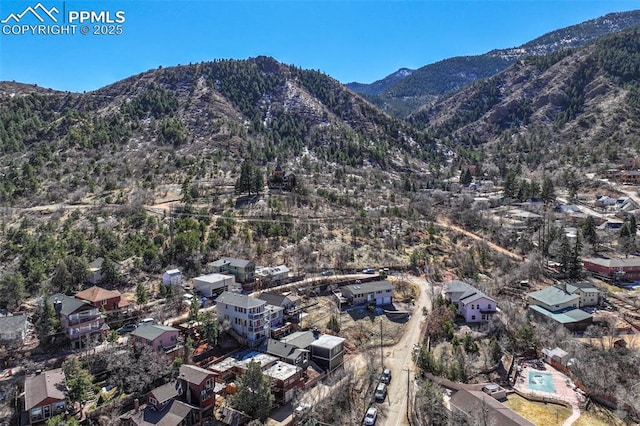 birds eye view of property featuring a mountain view