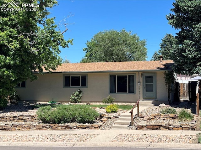 ranch-style house featuring stucco siding