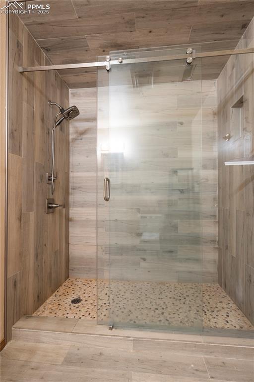 bathroom featuring a stall shower