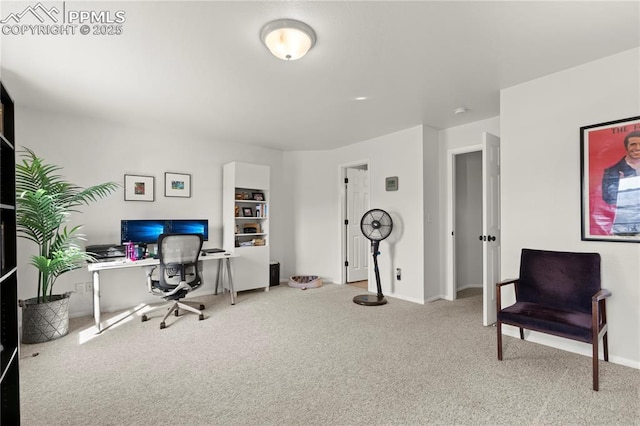 home office featuring baseboards and carpet floors