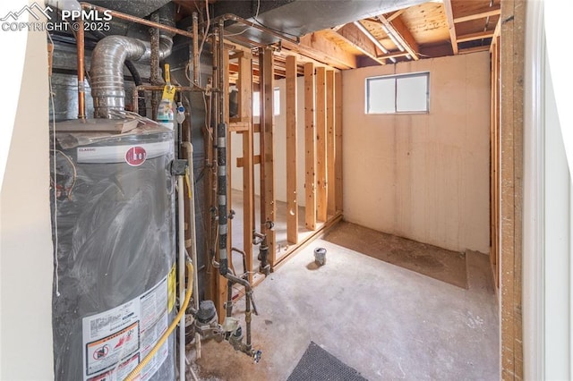 basement featuring water heater