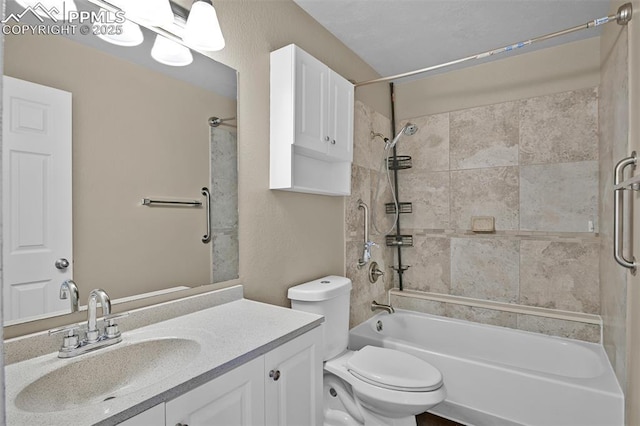 full bath with shower / bath combination, toilet, and vanity