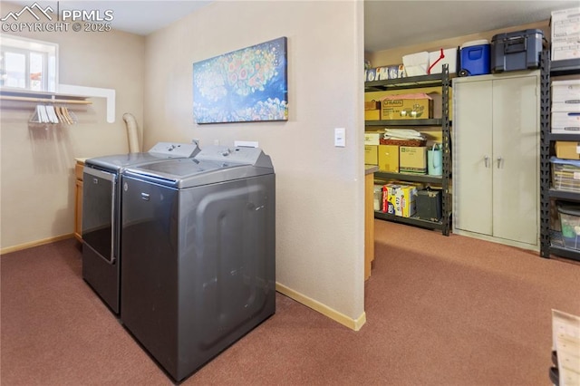 266 University Dr, Woodland Park, CO 80863 - clothes washing area with baseboards, carpet, independent washer and dryer, and laundry area