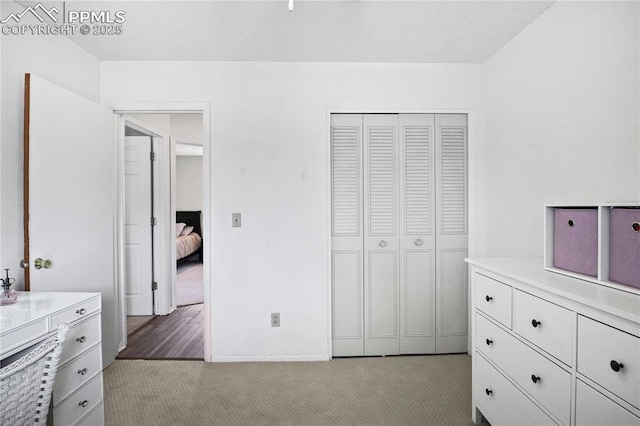 carpeted bedroom featuring a closet