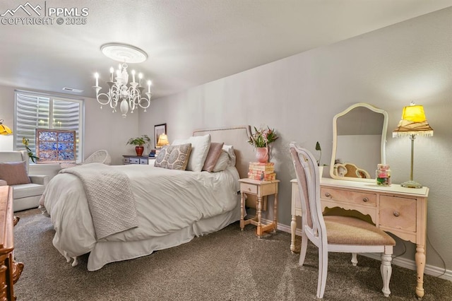 5409 Haes Haven Vw, Colorado Springs, CO 80908 - bedroom featuring an inviting chandelier, carpet, and baseboards