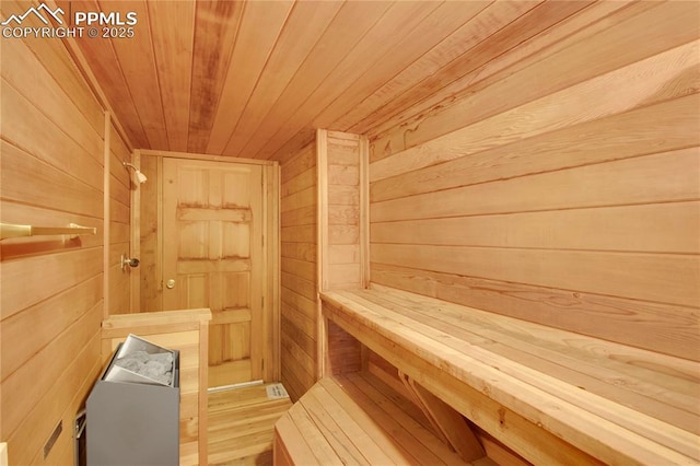 view of sauna with wood finished floors