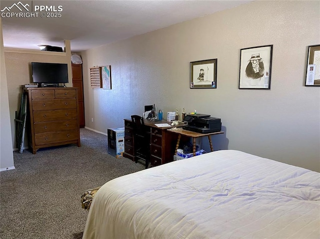 carpeted bedroom featuring baseboards