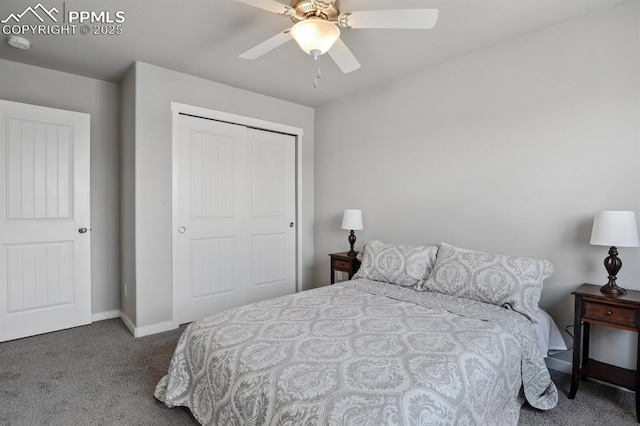 1632 Derbyshire St, Colorado Springs, CO 80910 - bedroom featuring baseboards, ceiling fan, a closet, and carpet floors
