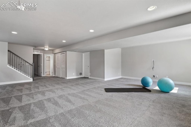 1632 Derbyshire St, Colorado Springs, CO 80910 - workout room featuring baseboards, recessed lighting, and carpet flooring
