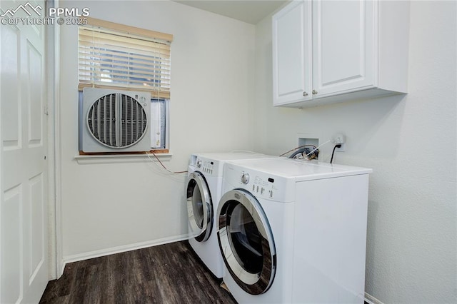 4730 Jenson Ln, Colorado Springs, CO 80922 - washroom with separate washer and dryer, cabinet space, dark wood-style floors, baseboards, and ac unit