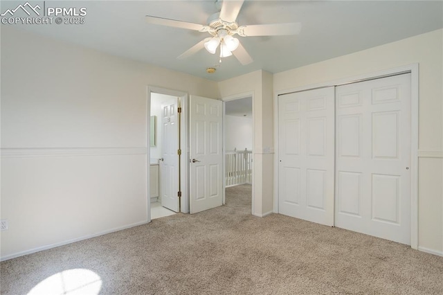 4730 Jenson Ln, Colorado Springs, CO 80922 - unfurnished bedroom featuring carpet flooring, a closet, baseboards, ensuite bathroom, and ceiling fan